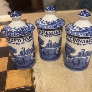 Spode Blue and White Herb Canisters Set